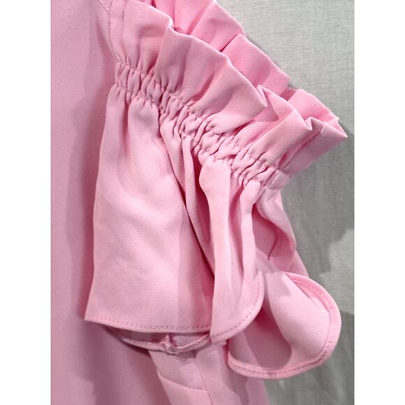 ARMANI EXCHANGE Women's Pink Ruffle Cold Shoulder Top - Picture 4 of 7